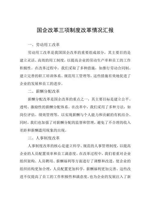 国企改革三项制度改革情况汇报