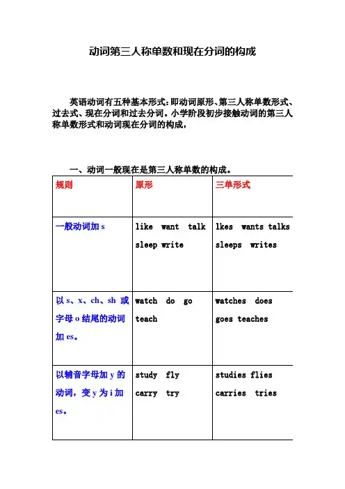 动词第三人称单数和现在分词的构成