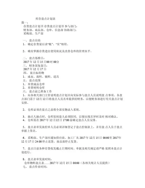 库存盘点计划表