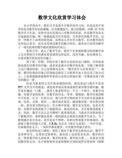 数学文化欣赏学习体会