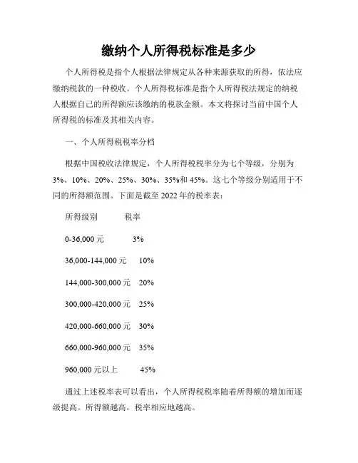 缴纳个人所得税标准是多少