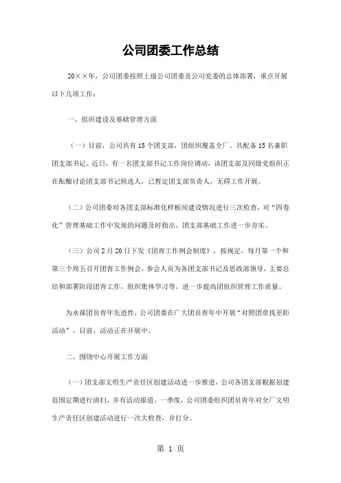 公司团委工作总结精选5页