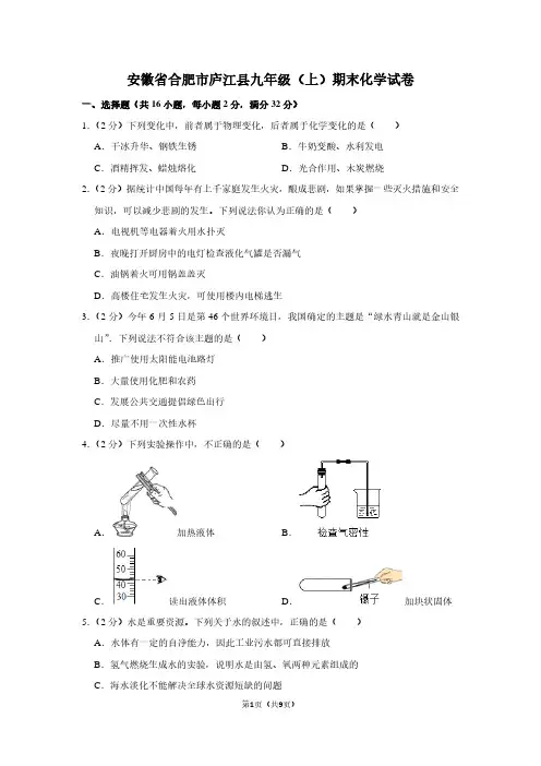 安徽省合肥市庐江县九年级(上)期末化学试卷 (3)