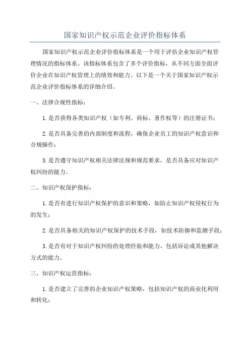 国家知识产权示范企业评价指标体系