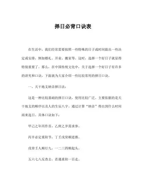 择日必背口诀表