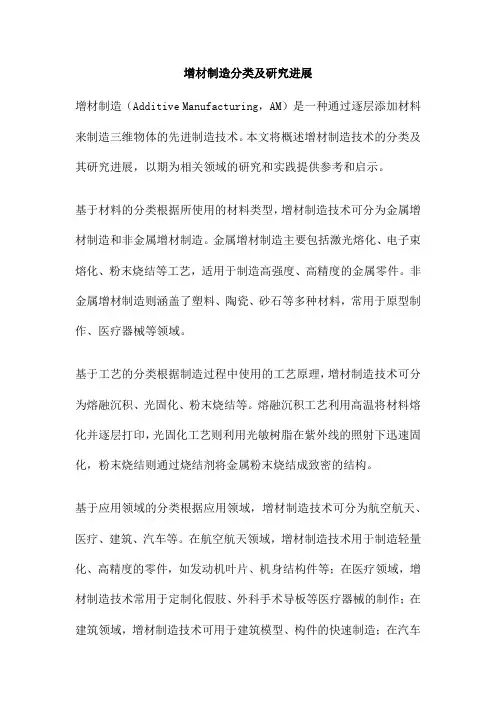 增材制造分类及研究进展