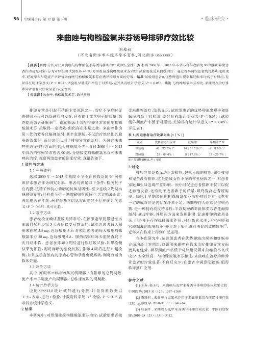 来曲唑与枸橼酸氯米芬诱导排卵疗效比较