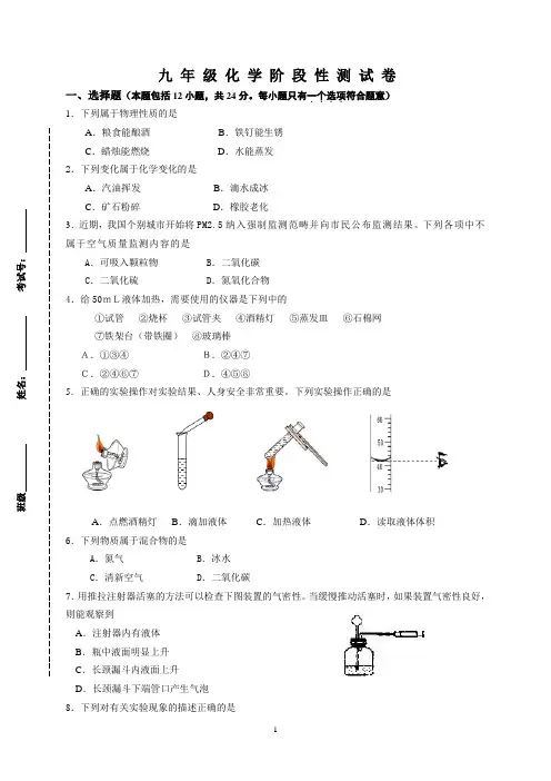 九年级化学阶段性试卷