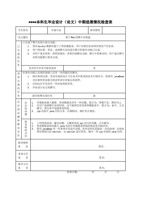 毕业设计(论文)中期检查表