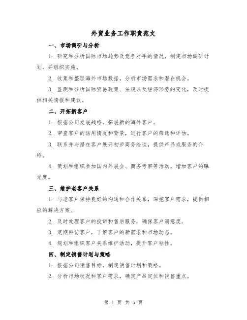 外贸业务工作职责范文(三篇)