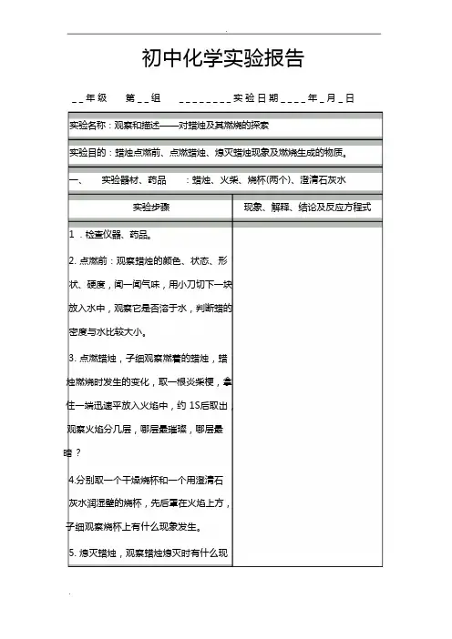 初中化学实验报告