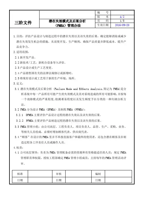 潜在失效模式及后果分析(FMEA)管理办法