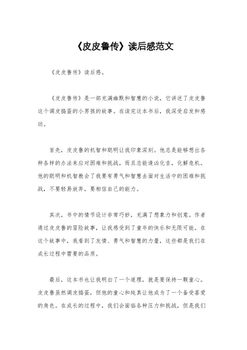《皮皮鲁传》读后感范文