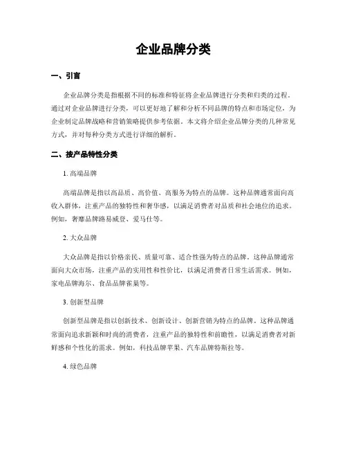 企业品牌分类