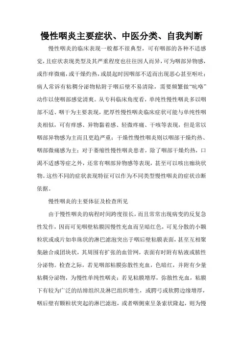 慢性咽炎主要症状、中医分类、自我判断