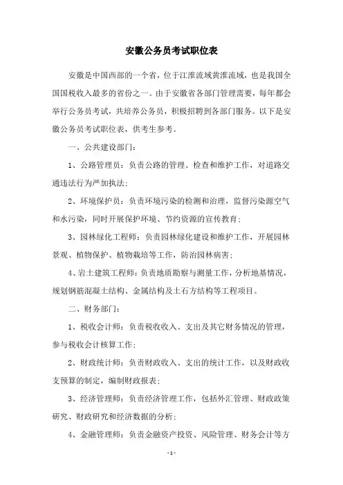 安徽公务员考试职位表