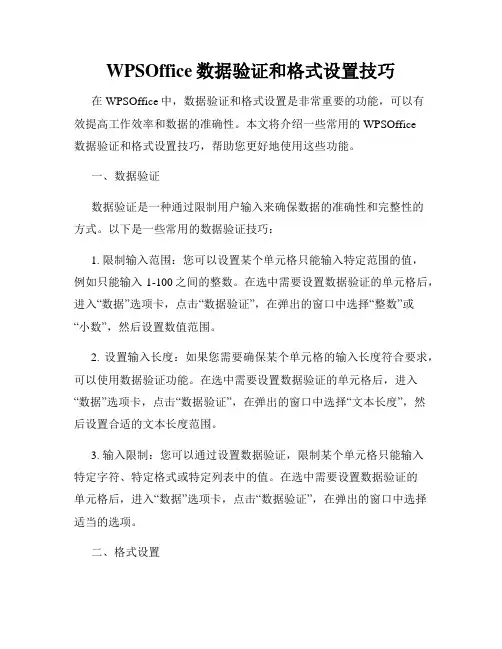 WPSOffice数据验证和格式设置技巧