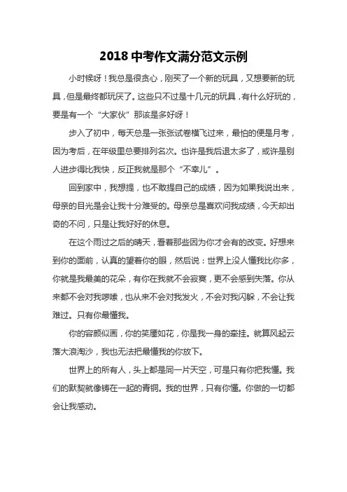 2018中考作文满分范文示例