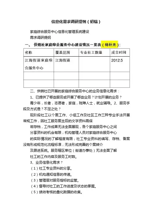 信息化需求调研提纲（初稿）