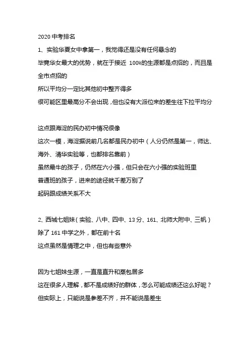 2020中考排名