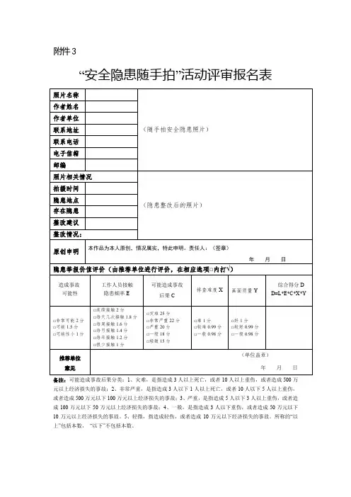 “安全隐患随手拍”活动评审报名表