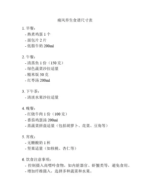 痛风养生食谱尺寸表
