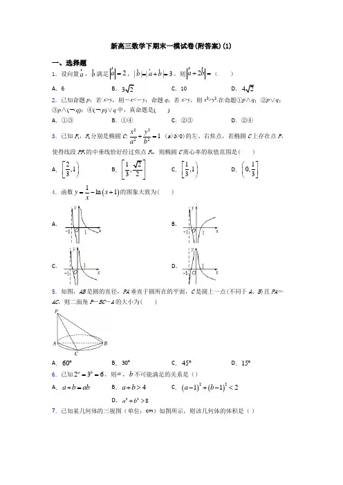 新高三数学下期末一模试卷(附答案)(1)