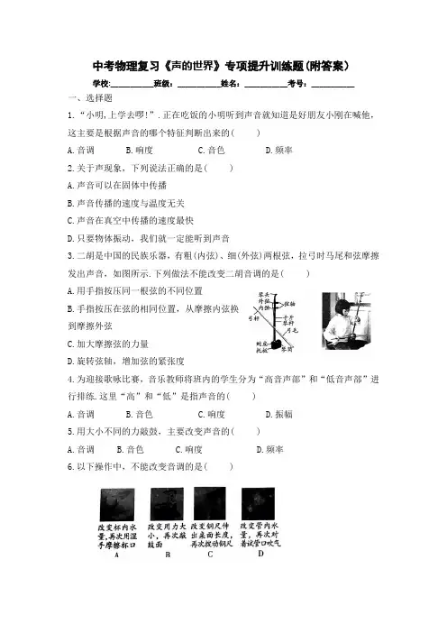 中考物理复习《声的世界》专项提升训练题(附答案)