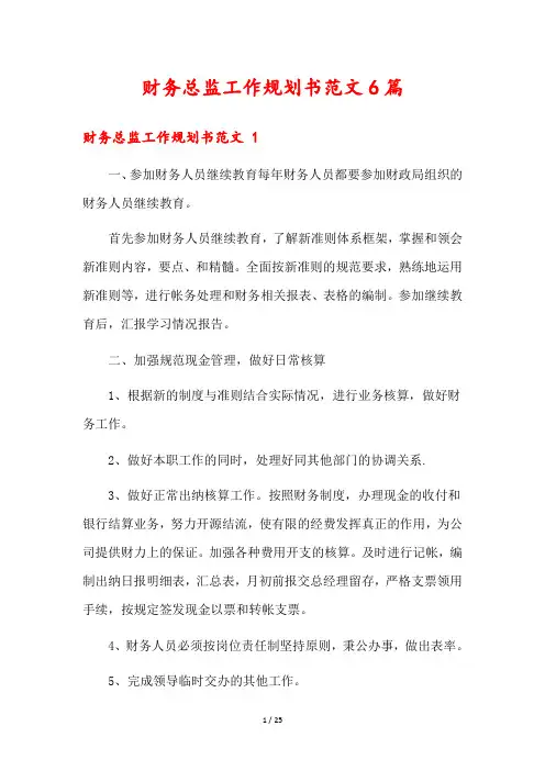 财务总监工作规划书范文6篇