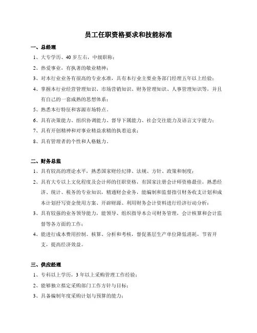 员工任职资格要求和技能标准