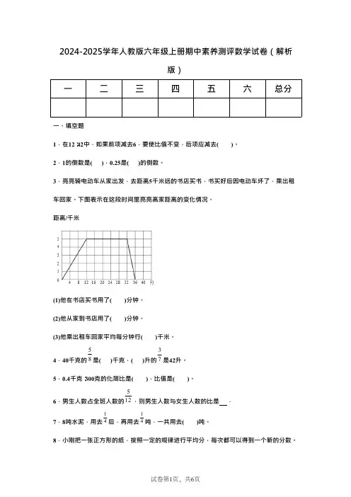 2024-2025学年人教版六年级上册期中素养测评数学试卷(解析版)