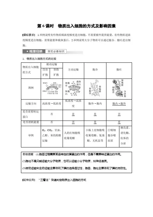2023年高考生物一轮复习(新人教新高考) 第2单元 第6课时 物质出入细胞的方式及影响因素