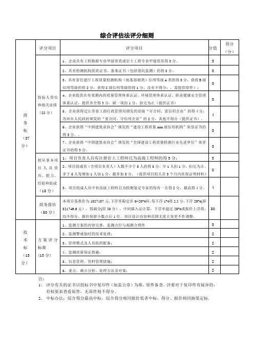 综合评估法评分细则