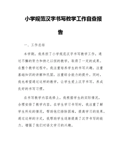 小学规范汉字书写教学工作自查报告