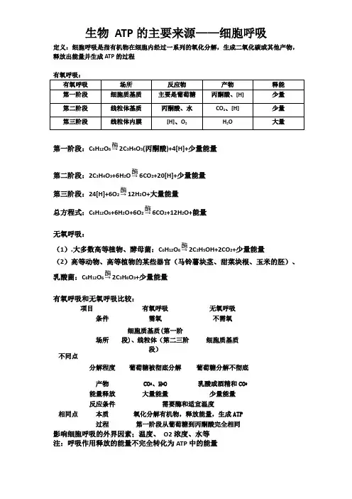 生物 ATP的主要来源——细胞呼吸