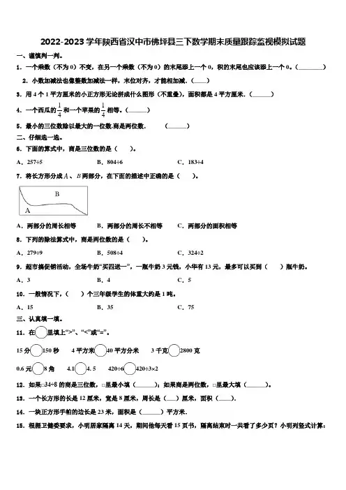 2022-2023学年陕西省汉中市佛坪县三下数学期末质量跟踪监视模拟试题含解析