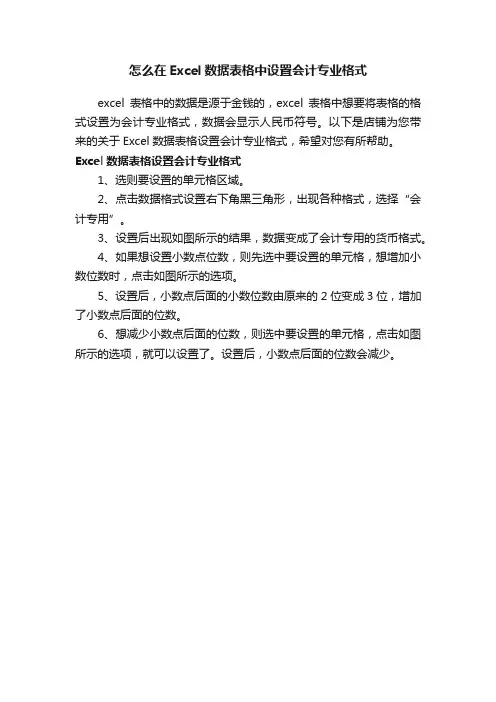 怎么在Excel数据表格中设置会计专业格式