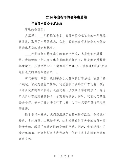 2024年自行车协会年度总结