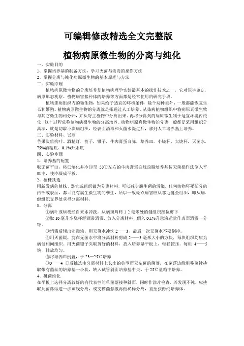 植物病原微生物的分离与纯化精选全文完整版