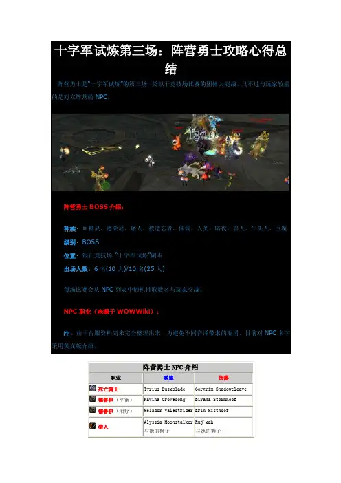 魔兽世界十字军试炼第三场：阵营勇士攻略心得总结