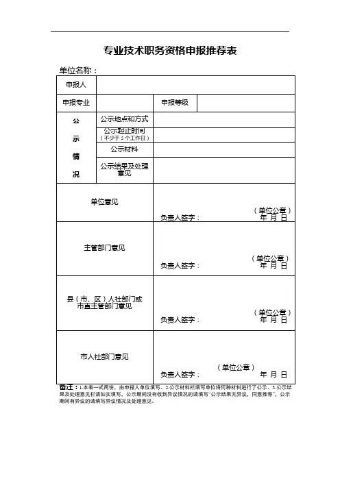 专业技术职务资格申报推荐表(2020年新版)