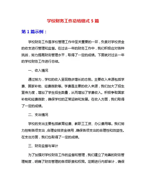 学校财务工作总结格式5篇