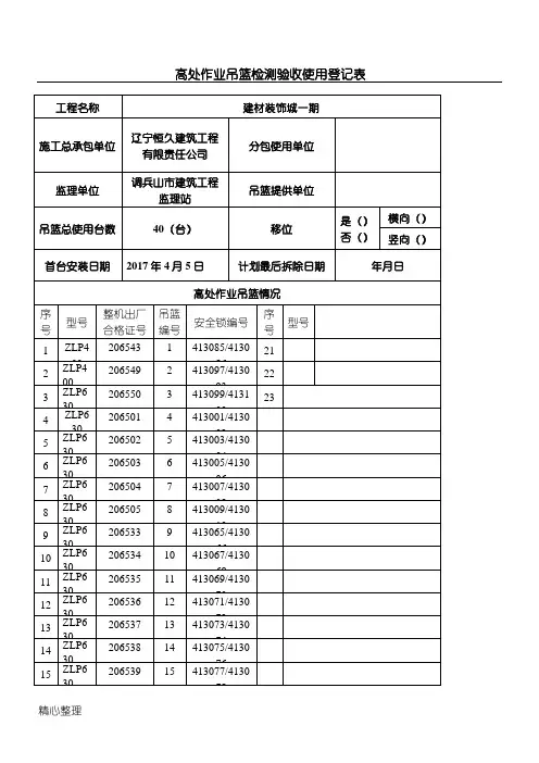 吊篮使用登记及验收表格模板