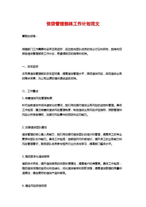 信贷管理部终工作计划范文