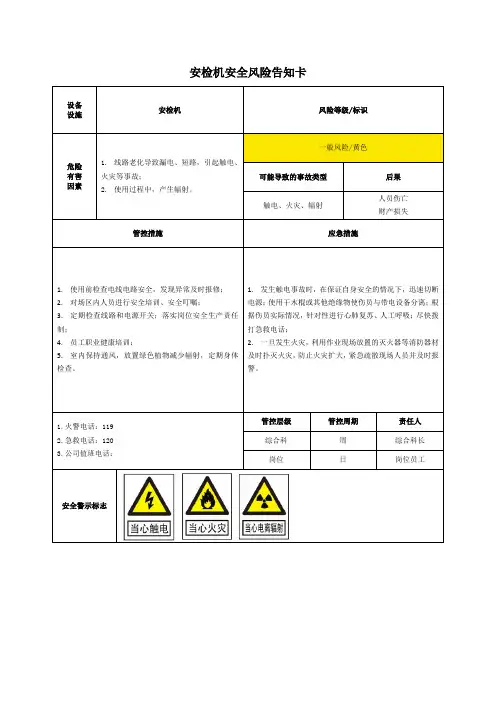 客运站安全风险告知卡