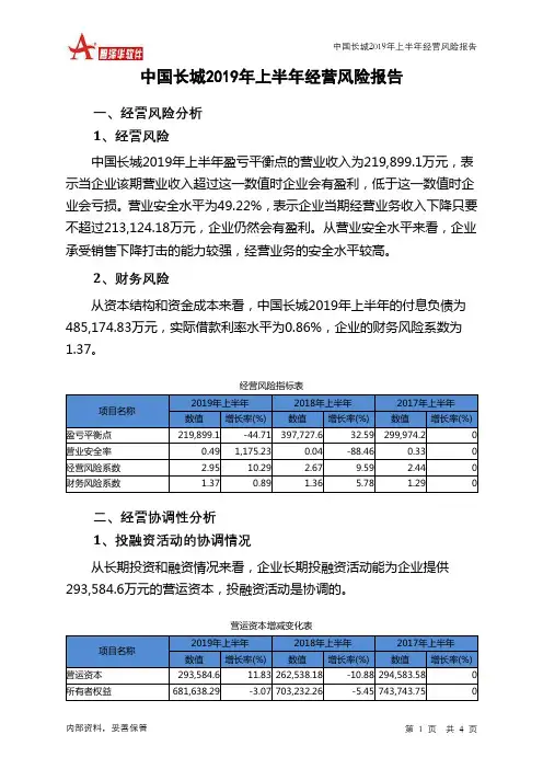 中国长城2019年上半年经营风险报告