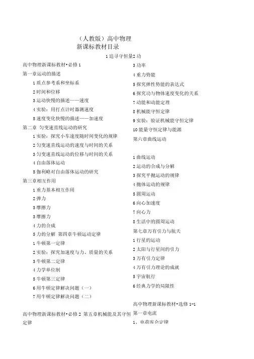 人教版高中物理必修选修目录