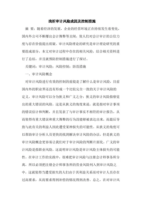 审计风险成因及控制措施
