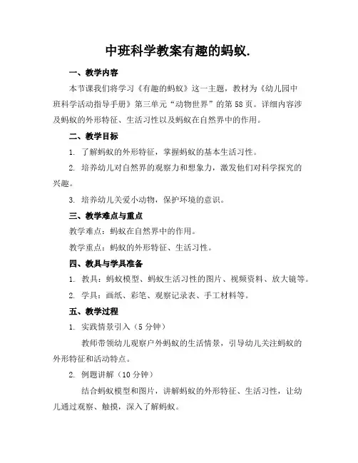 中班科学教案有趣的蚂蚁.