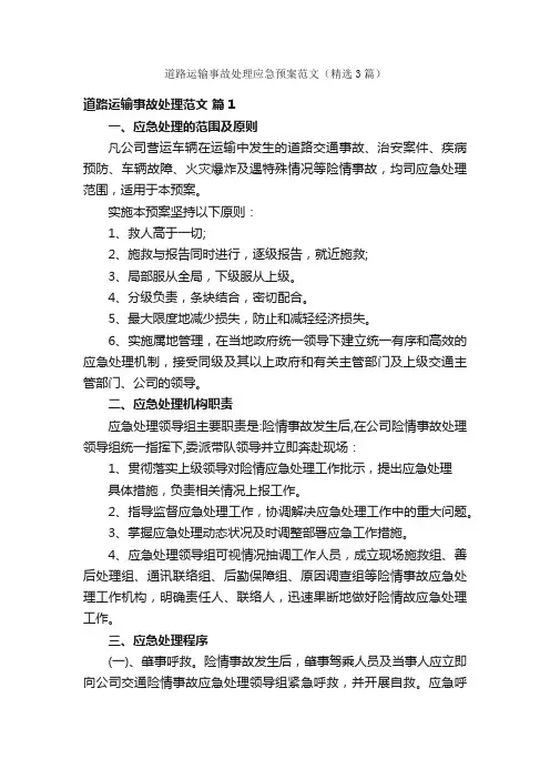 道路运输事故处理应急预案范文（精选3篇）
